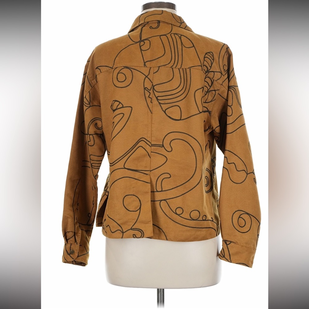 Chico's Mustard Brown Abstract Print Button-Down Shirt - Picture 2 of 5